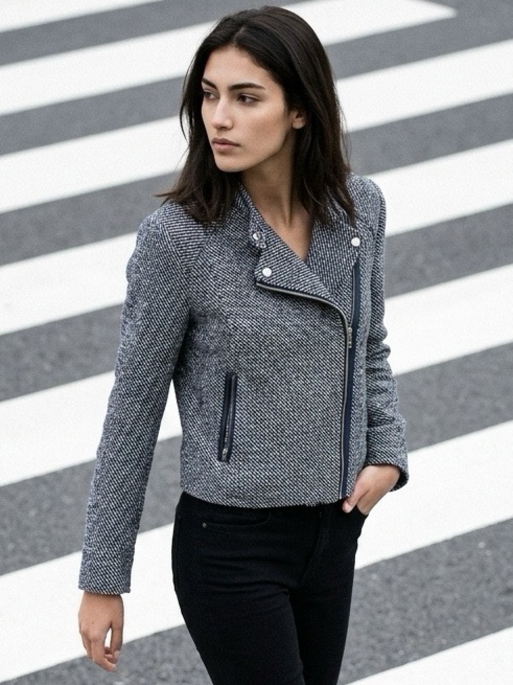 Gap Crop Moto Heavy Wool Twill Women's Jacket Navy & White Size XL